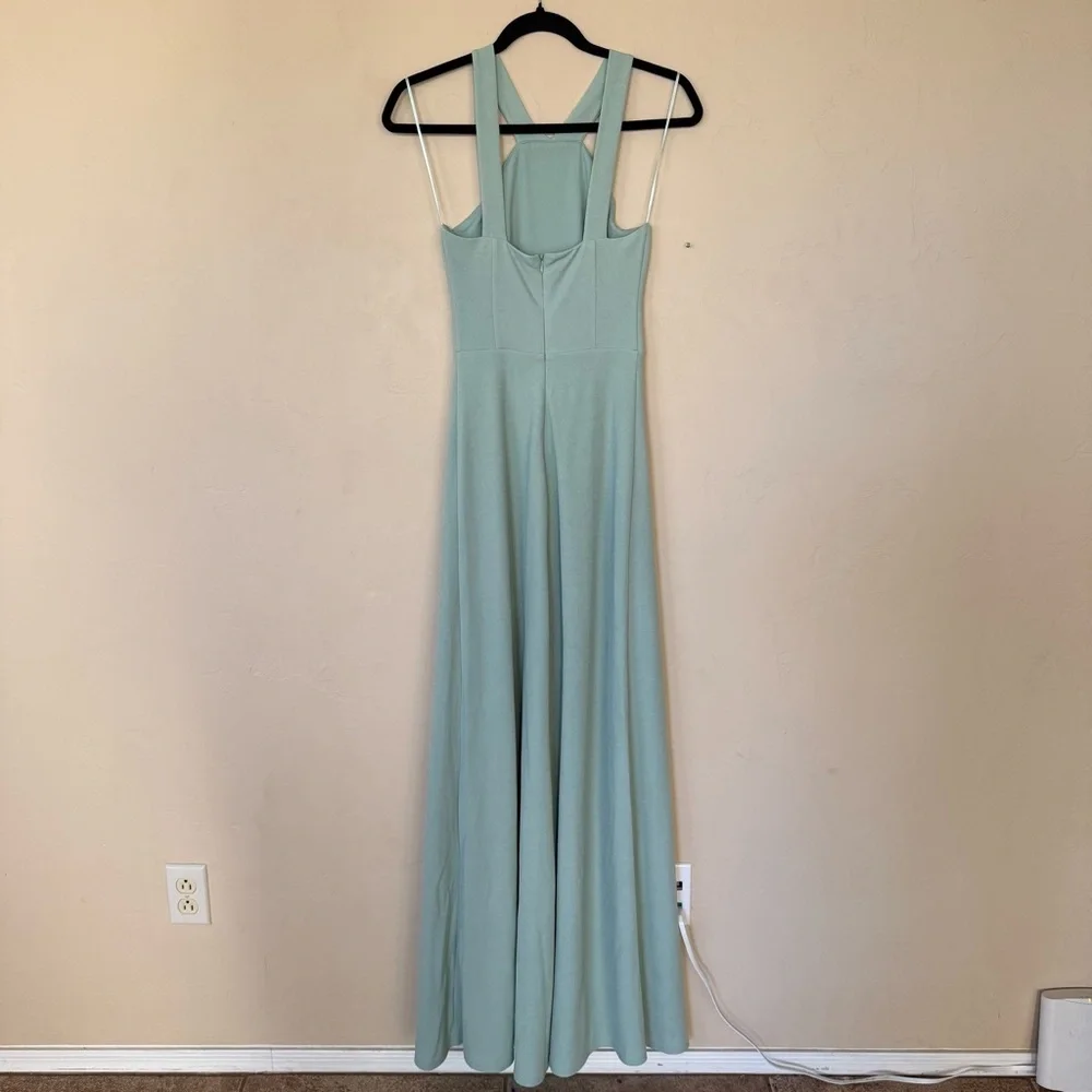 Birdy Grey Sage Green Halter Neck Maxi Dress NWT Size XS Bridesmaid Formal Slit